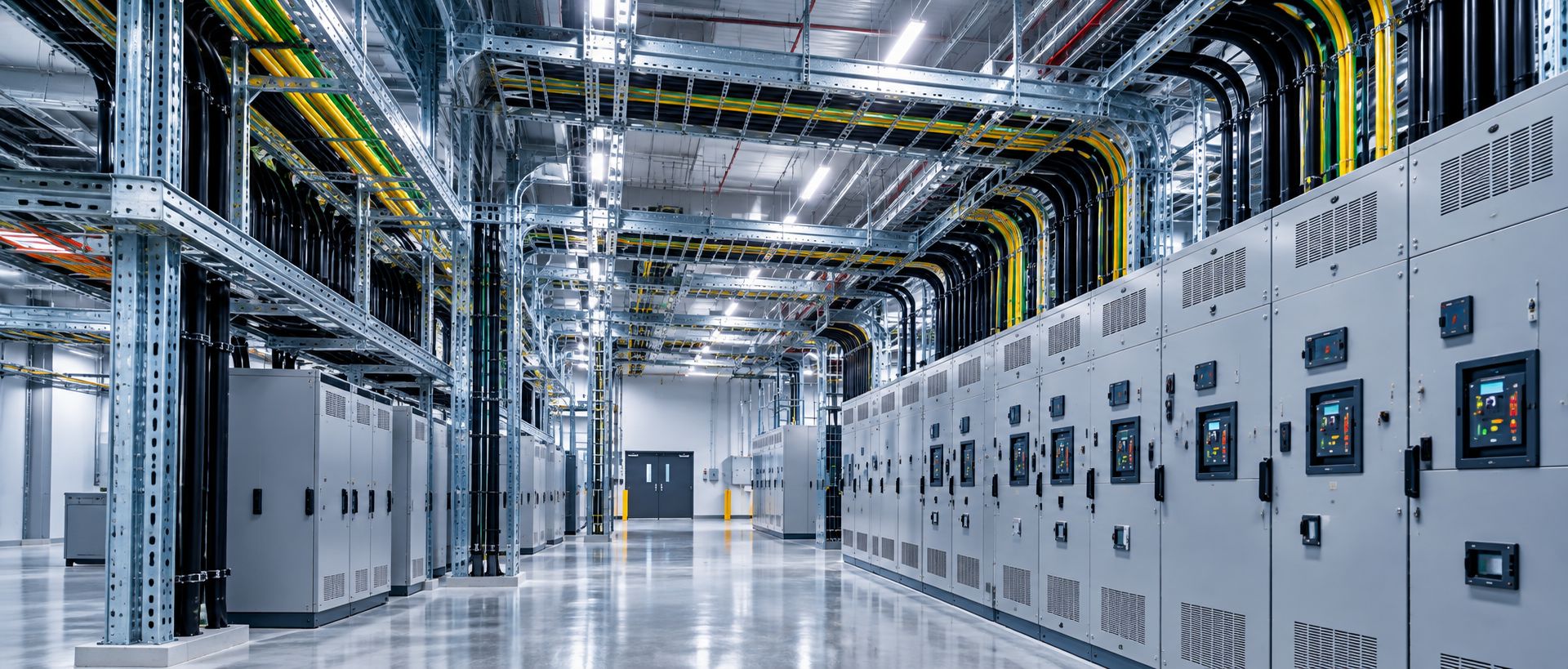 Electrical switchgear room with cable ladder, containment and distribution panels